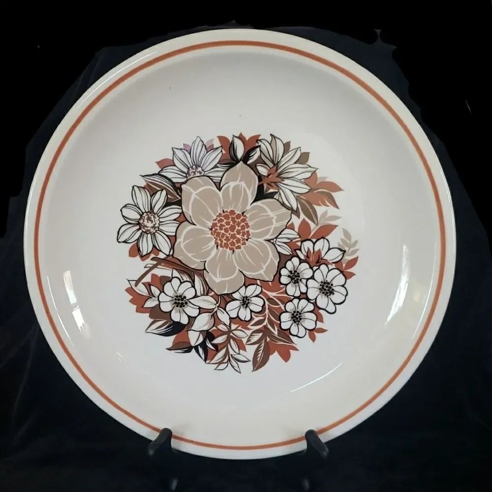 Floral Patterned Serving Platter - White and Brown